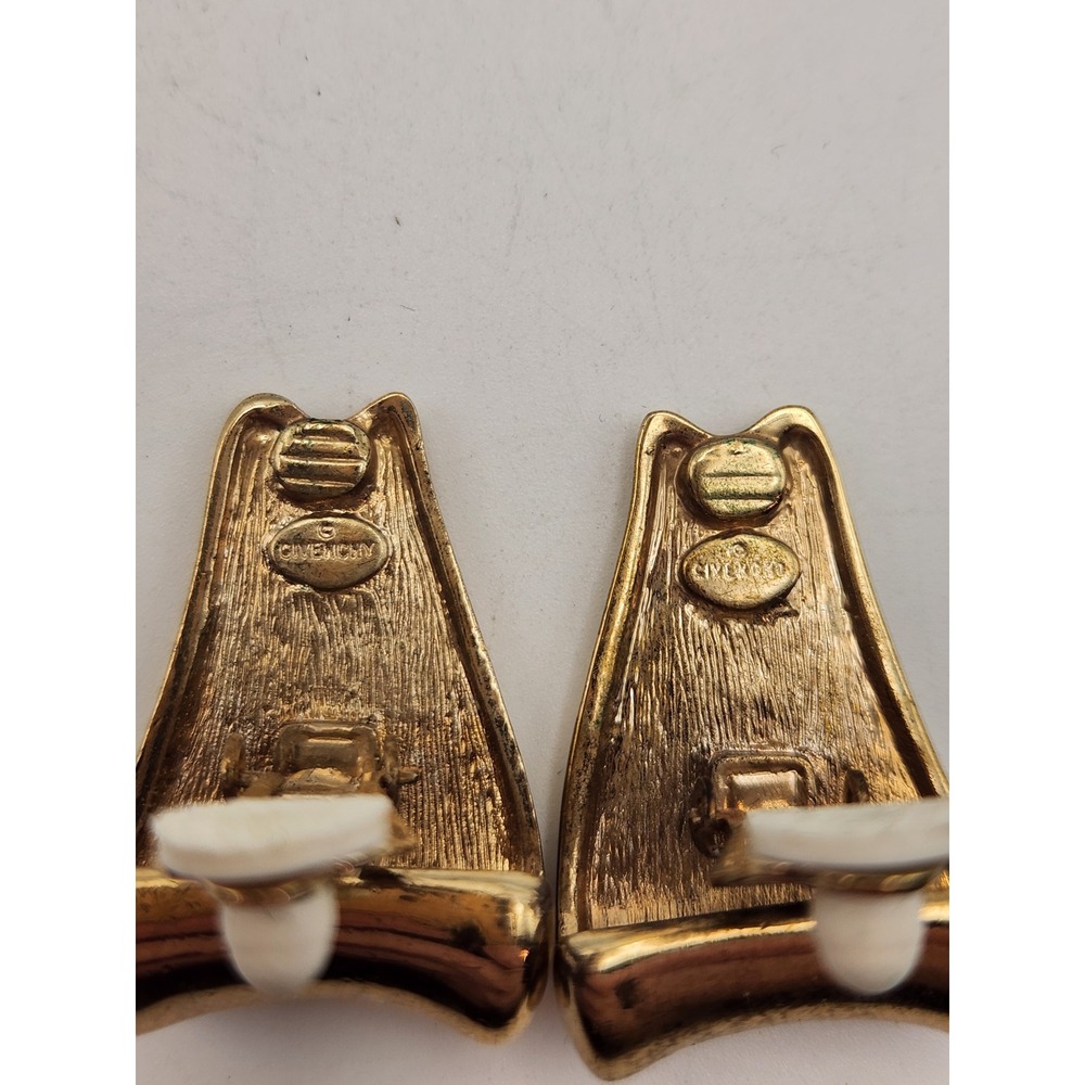 Givenchy Vintage Gold Tone Rhinestone Shield Clip On Earrings Statement Designer - Picture 3 of 5